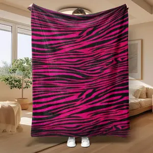 Pink Zebra Pattern Blanket, Soft Throw Blanket, Air-conditioned Room Blanket, Warm Nap Blanket for Home & Office, Gift for Friend & Family, Striped Blankets