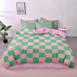 Checkerboard Pattern Bedding Set, 3 Counts/set Including 1 Count Duvet Cover & 2 Counts Pillowcase without Filler, Soft Comfortable Modern Bedding Set for Home Bedroom