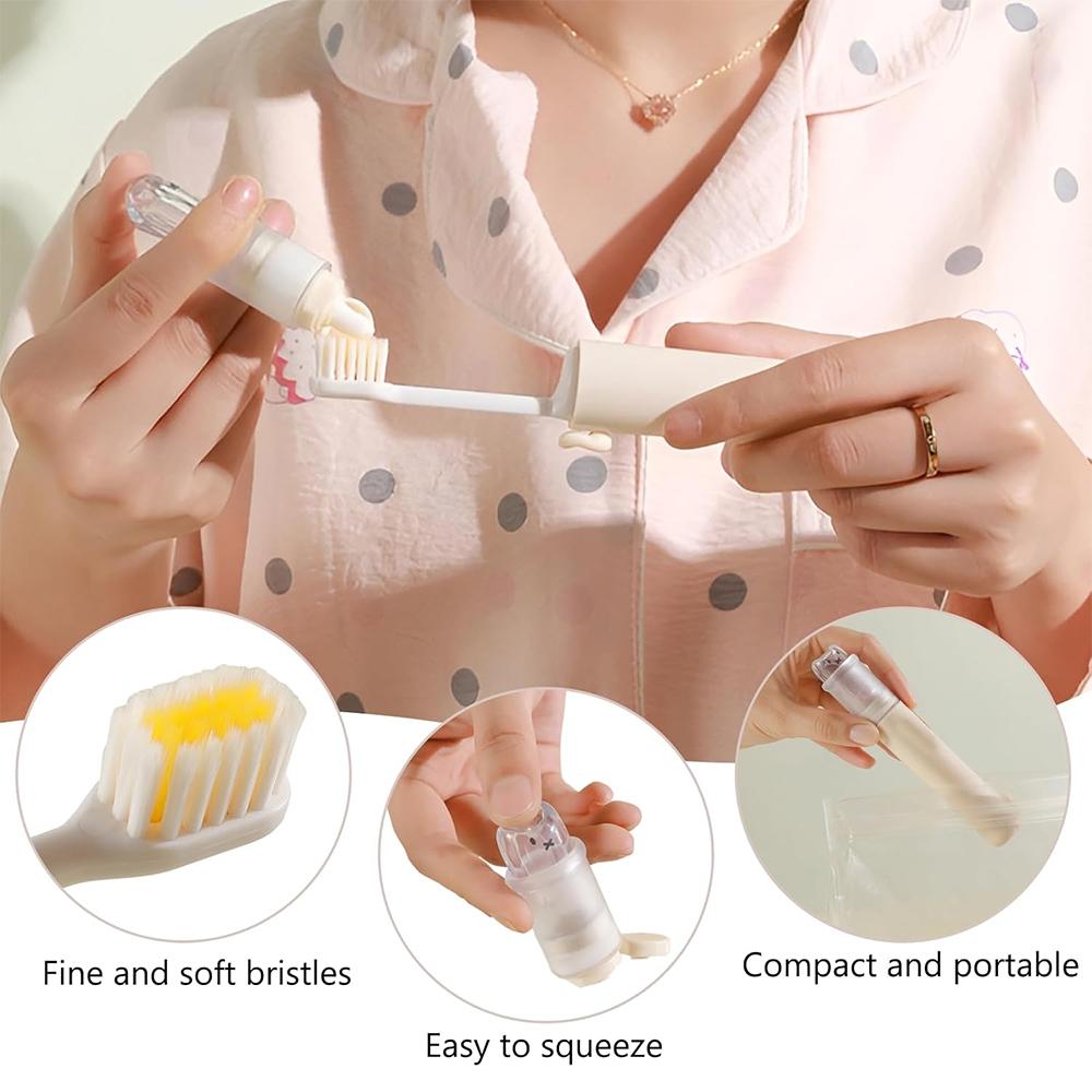 1pcs Foldable Toothbrush Compact Portable Travel Kit with Toothpaste Container 2 Replaceable Soft Bristle Heads for Adults Camping Vacation Business Travel