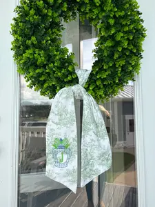 Green French Toile Wreath Sash