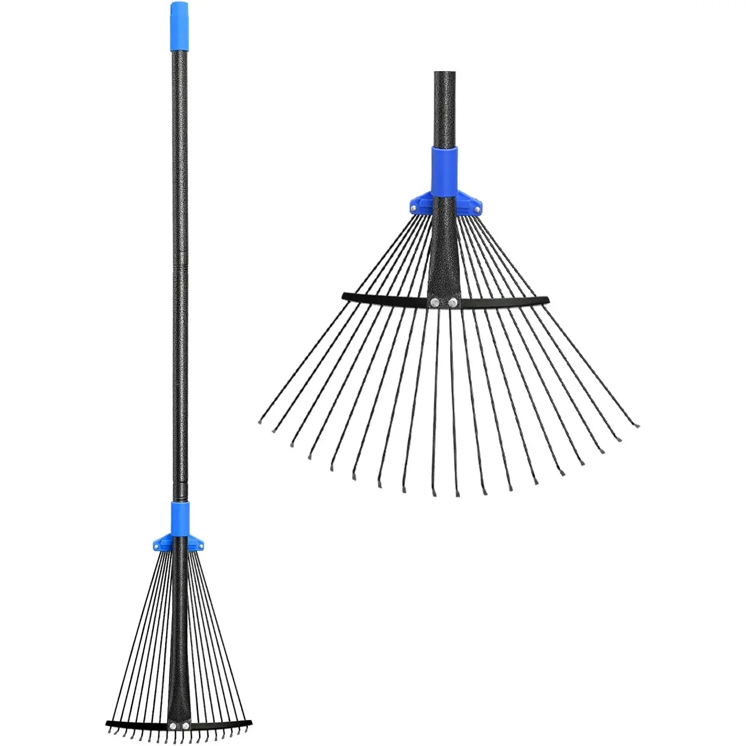 Adjustable Metal Leaf Rake Long Handle, Garden Rakes for Lawns Heavy Duty Leaves with Expandable  8-17", Yard Women  Rake for Gardening RV Camping
