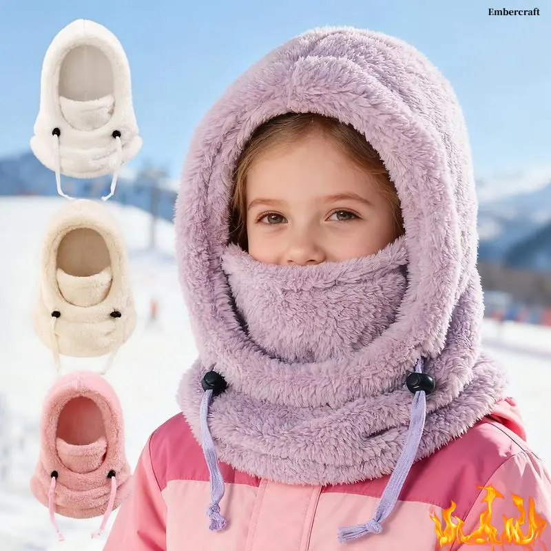 Kids' 2-in-1 Thermal Fleece Balaclava Face Mask, Windproof Neck Warmer with Detachable Hood for Skiing & Playground Trips (Ages 3-10), Daily Commutes, 3-10 Years, S (3-10Y)
