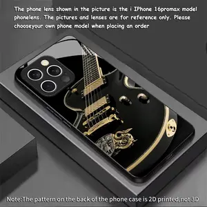 Black gold pattern guitar design new black glass phone case Suitable for iPhone 17 16,15,14,13,12,11 Plus Pro Max