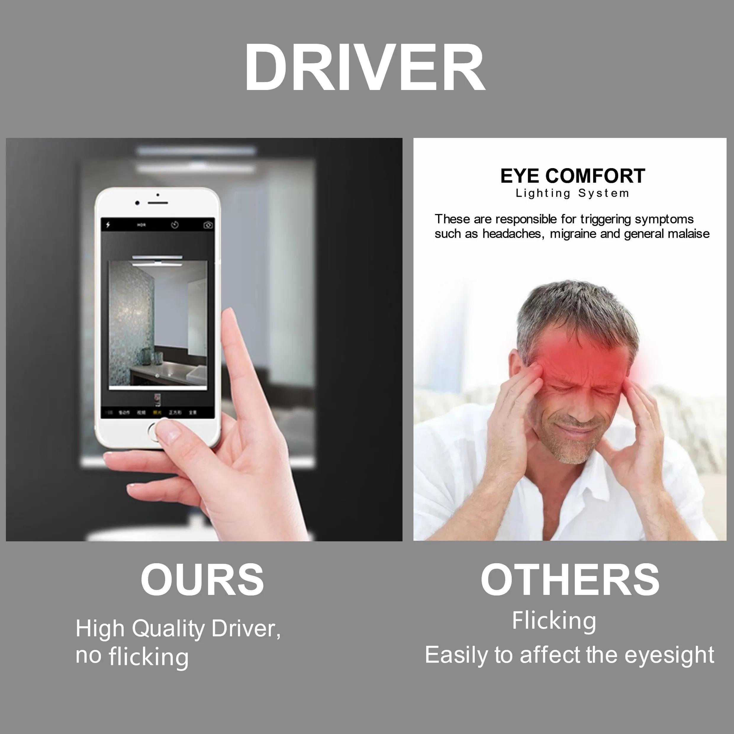 US Local Stock 28W 36H Inch Tempered Frameless Touch Adjustable Anti Fog Led Light Smart Bathroom Mirror With Led Light