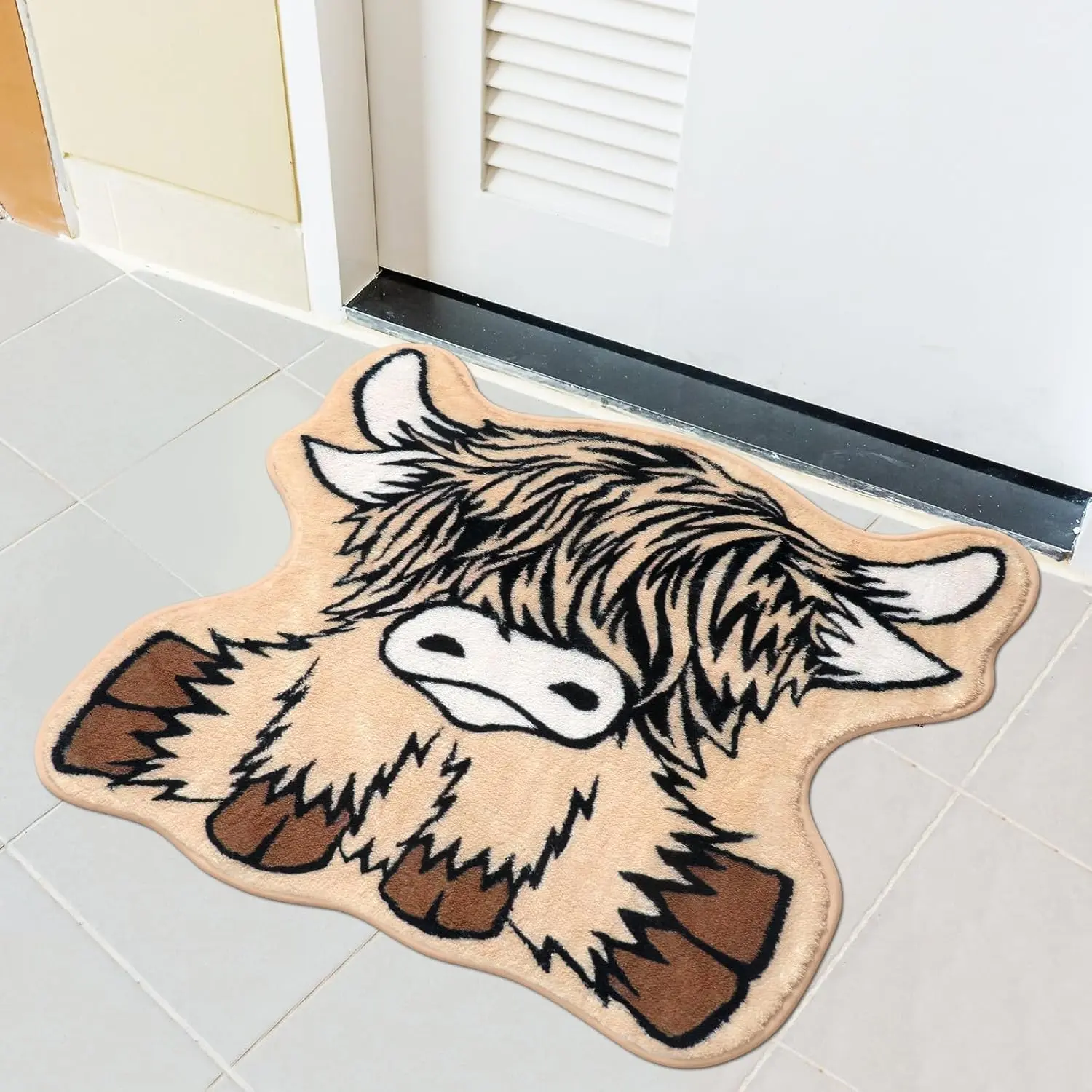1 piece Highland cow soft fluffy rug, Cow Print Rug, furry carpet gift, Soft Shaggy Rug, Indoor area rugs, home decoration bedside mat, suitable for living room, bedroom, cloakroom, lounge, Polyester Rug, Decorative Area Rug, Floor Rugs