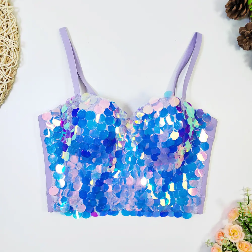 Iridescent Scale Corset Top | Boned Bustier with Sequins & Beads for Outerwear & Body Shaping