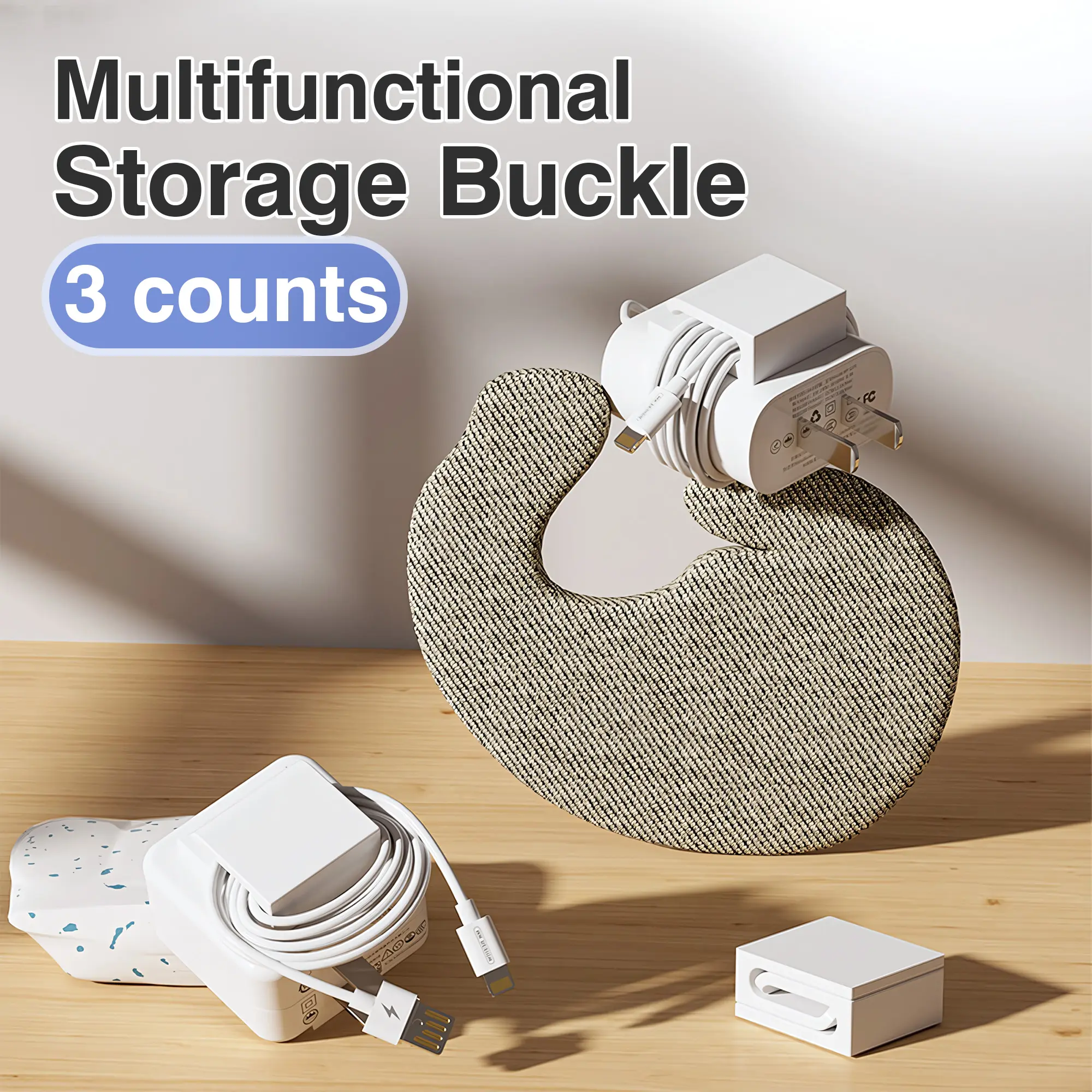 3 Counts Cable Clips Cord Organizer Holder for Desk, Neat Cable Storage with Secure Fastening Clip