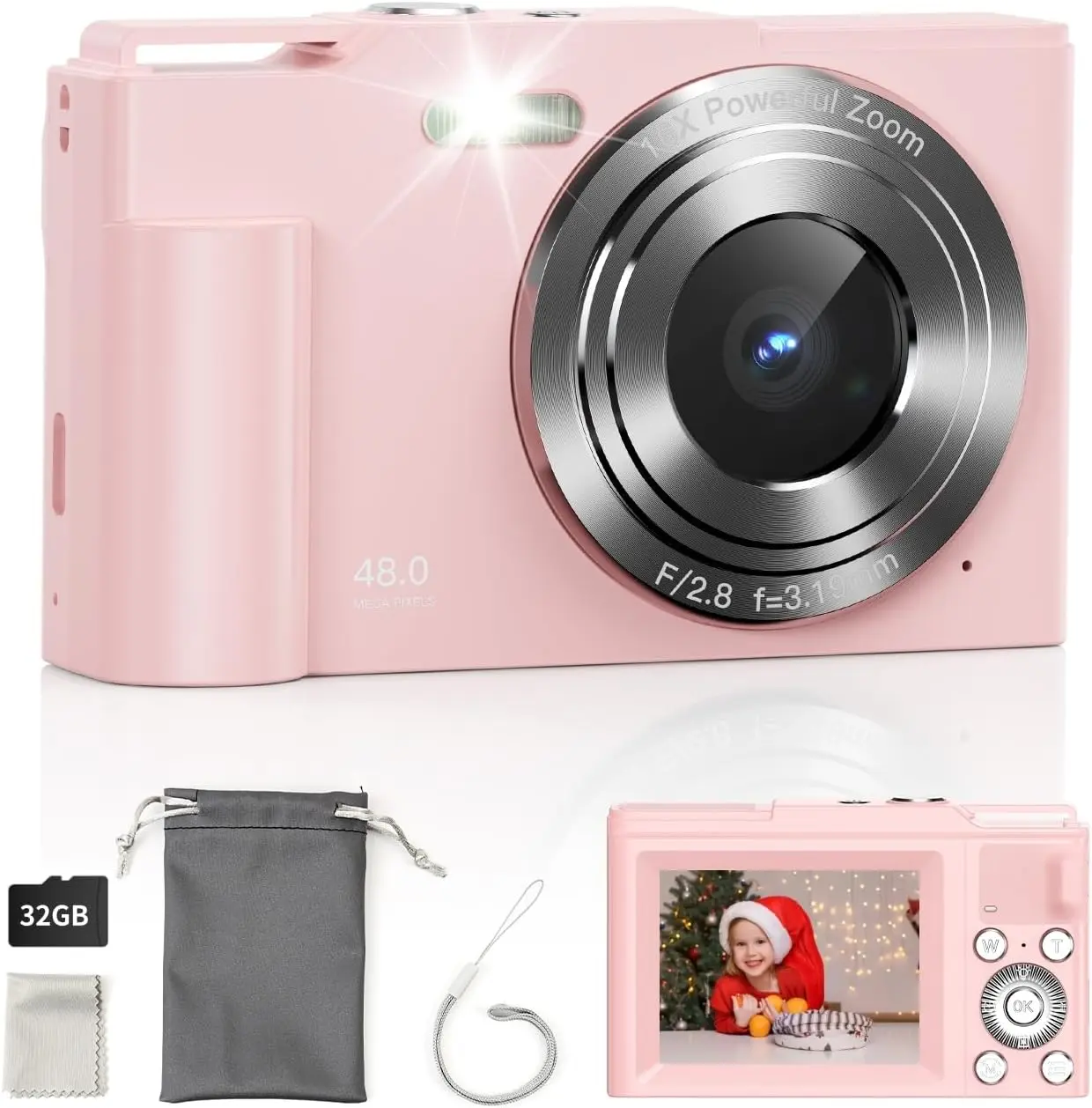 Digital Camera for , FHD 1080P Point and Shoot 's Camera with 16X Digital Zoom, Anti-Shake, Flash, 32GB Card, Portable Compact Travel Camera for Boys, Girls ()