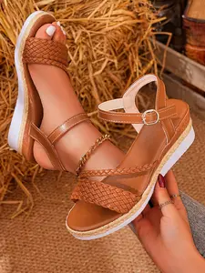 Women's Black Braided Espadrille Wedge Sandals, Timeless Bohemian Vacation Style, Adjustable Buckle Ankle Strap, Comfortable Wedge Heel, Non-Slip Sole, Perfect for Summer Casual & Versatile Outfits, Adjustable Strap Platform