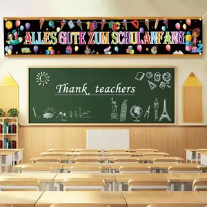 German Back-To-School Theme Balloon Brush Bus Letter Number Banner, Indoor/outdoor Party Decoration, 13.78x70.8 Inches, Ideal for Events