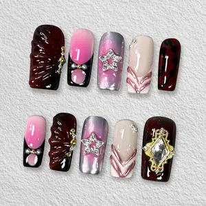 Pressmeon Handmade Press-on Nails | Midnight Circus | Medium Square Shape Collection | 3D Luxury Salon Quality | Reusable & Extra Durable | Eco Package