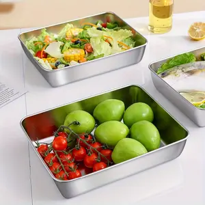 304 Stainless Steel Fresh-Keeping Box, Lid, Square Plate, Refrigerator Storage Box, Steamed Fish, Grilled Fish Plate, Barbecue Cold Dish Plate, Fruit Plate snack box container