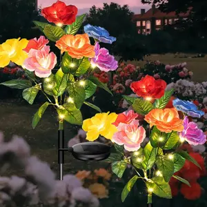 Solar Powered Rose Flower Light, Outdoor Waterproof Solar Garden Light, Solar Garden Lamps, Garden Decoration Light for Yard Pathway Lawn, Patio Lighting, Solar Fence Lights, Outdoor & Garden Decorative Lighting, Solar Landscape Lights