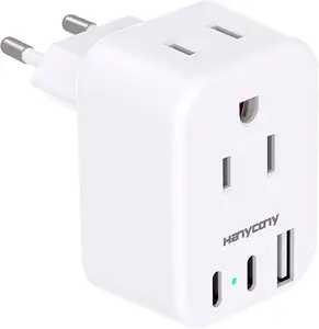 European Travel Plug Adapter USB C, International Plug Adapter, US to Europe Plug Adapter with 2 Outlets 3 USB Ports(2 USB C), Type C Power Adapter to Italy Spain France Portugal Iceland Germany