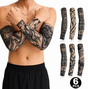 6 Pcs Tattoo Arm Sleeves UV Protection Cooling Breathable Stretch Fake Tattoo Sleeves for Men Women Outdoor Cycling Running Fishing Basketball Golf Driving Sun Protection