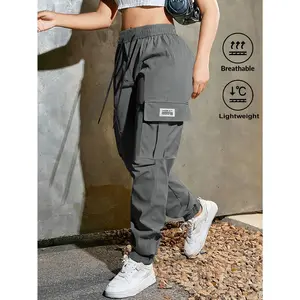 [Casual Cargo Pants] Women's Fashion Casual Trendy Solid Color Drawstring Waist Cargo Pants with Large Pockets, Suitable for Sports, Streetwear, and Casual Attire