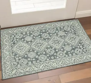 HomeRoots 570359 Handmade Wool Rectangular Area Rug, 2 x 3 ft, Slate Gray & Ivory Oriental Hand-Hooked Rug, Handmade Area Rugs, Rectangular Area Rugs