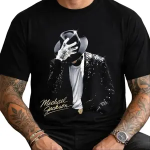 Unisex 100% Cotton Michael Jackson King of Pop Halftone Graphic Tee - Menswear, Soft Shortsleeve Round Neck Retro Music Streetwear Sweat, Fan Gift for Holiday & Birthday Sports Top