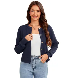 Cardigan Sweaters for Women Fall Trendy Long Sleeve Chunky Knit Button Up Winter Jacket Casual Outwear Navy Blue M