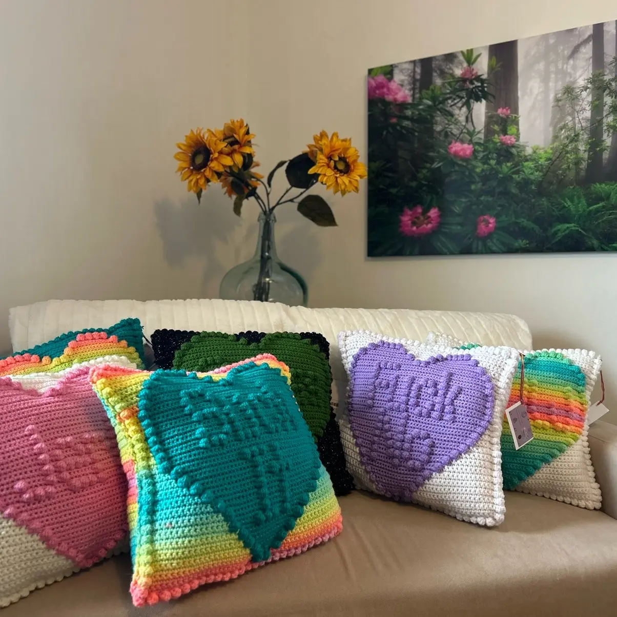 Crocheted Not So Valentines Conversation Heart Pillows for Home Decor