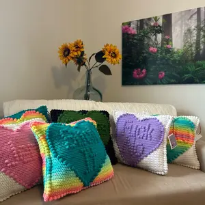 Crocheted Not So Valentines Conversation Heart Pillows for Home Decor