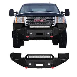 TIOYAR Steel Front Bumper Black Texture for 2011-2014 GMC Sierra 2500/3500 with Winch Plate LED Lights 2 x D-Rings Off-Road Performance