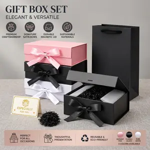 5 Pack Magnetic Foldable Gift Box Kit Birthday Wedding Party Decoration Ribbon Greeting Card Raffia Grass Gift Box Birthday Baby Shower Supplies