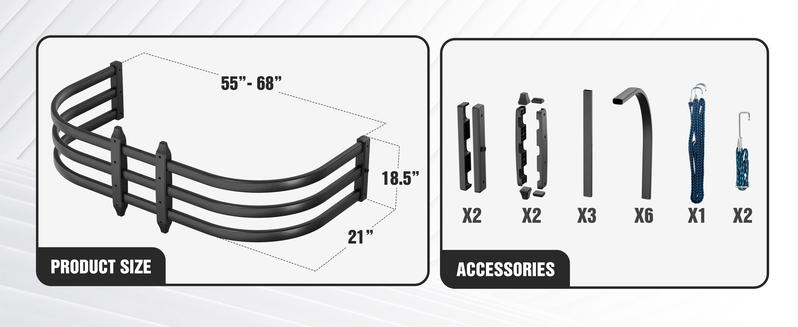 Truck Bed Extender, Aluminum Tailgate Extender, 55"-68" Adjustable Length, Drill Required, Fits for Tacoma, Gladiator, Frontier, Colorado/Canyon, Ranger, Ridgeline