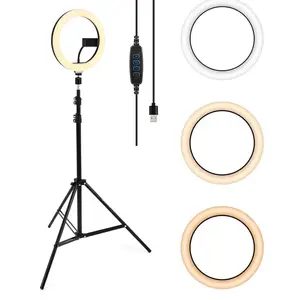 10'' Ring Circle Light with 47'' Extendable Tripod Stand with Phone Holder for Live Stream/Makeup/Video/TikTok, Compatible with All Phones Accessories Adjustable Selfie Devices Smartphone Cellphone