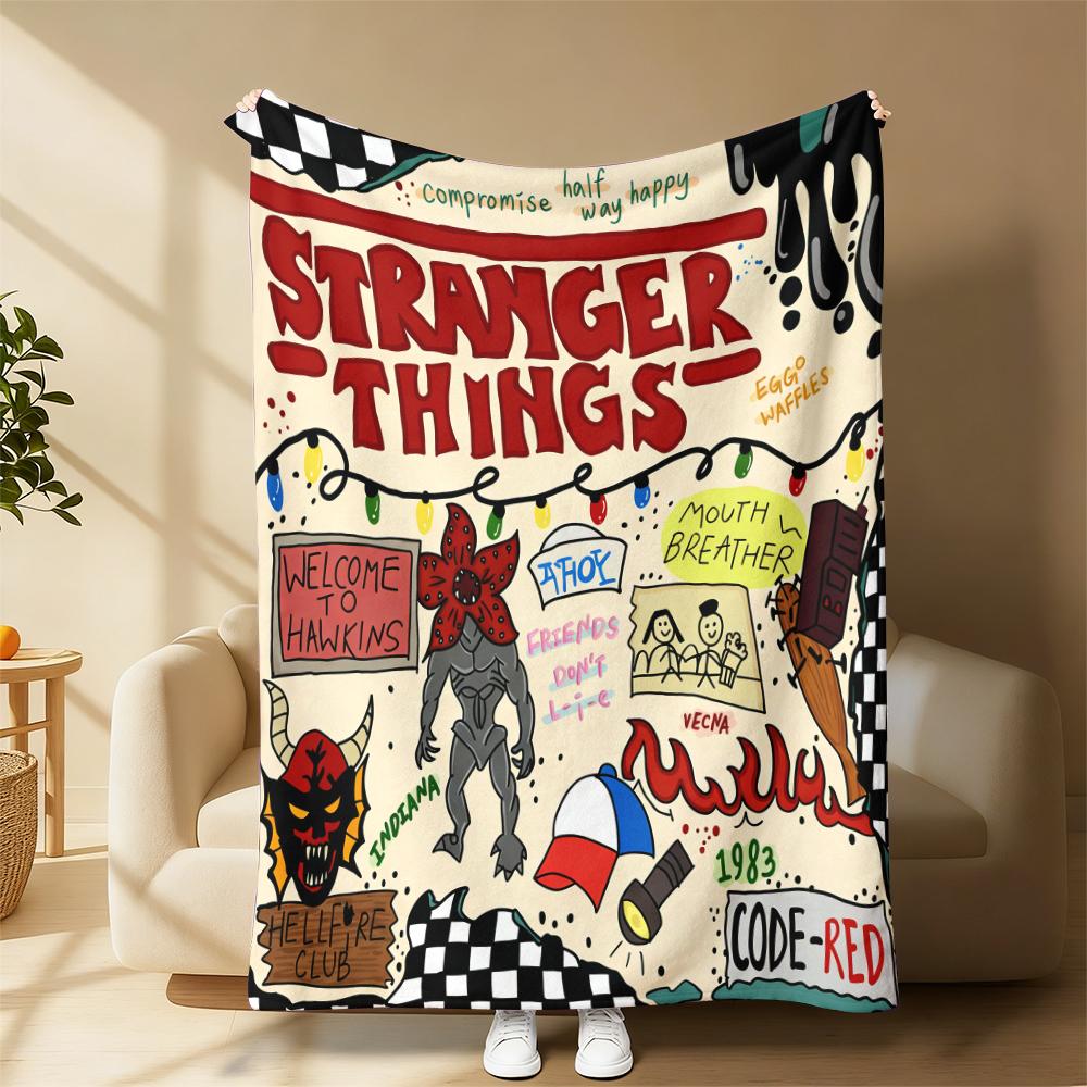 Stranger Things Flannel Blanket | Cozy Hawkins-Inspired Throw for Nostalgic Fans | Soft & Warm for Couch, Bed, and Movie Nights Suitable for all four seasons This is the best gift for couples, children, parents and friends, and it can express deep love.
