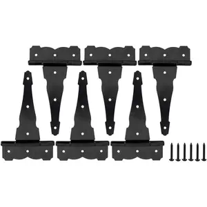 8 in Heavy Duty Decorative T Strap Hinge Black Finish Tee Hinges for Shed Storage Gate Barns, with Mounting Screws, 6 Pack