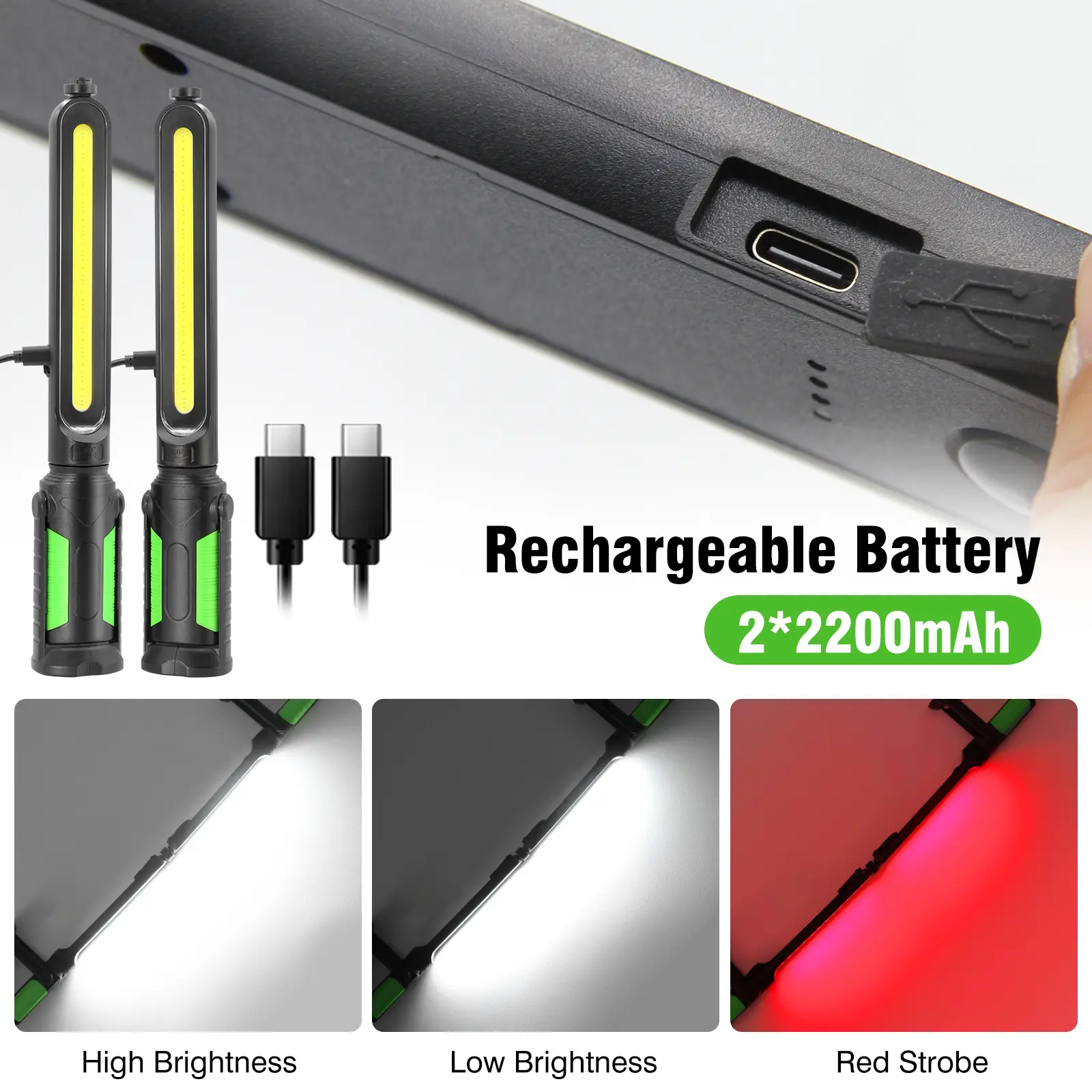【FathersDayGift】Linkax Rechargeable 2400LM USB Work Light Bar for Mechanics, 4400mAh Battery, Hooks & Magnetic Attachment, LED Car Lights, Vehicle Accessories for Car & Garage Repair Tools