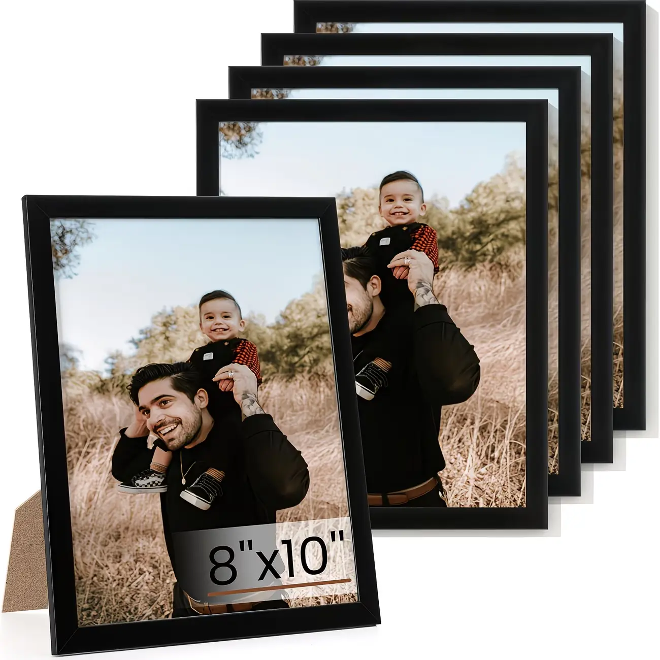 ONESIMCR Textured Black Solid Wood Picture Frame Set - 10/5 Pack, Multiple Sizes (8x10, 4x6, 5x7, 11x14, 12x16, 16x20), Gallery Style, Table or Wall Display Home Decor