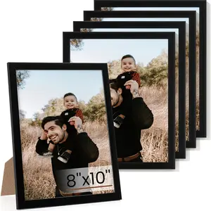 ONESIMCR Textured Black Solid Wood Picture Frame Set - 10/5 Pack, Multiple Sizes (8x10, 4x6, 5x7, 11x14, 12x16, 16x20), Gallery Style, Table or Wall Display Home Decor