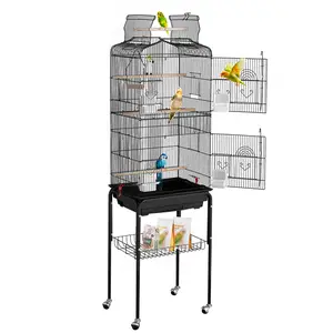 VEVOR Large Bird Cage, 62 in, Open Top Parakeet Cage with Rolling Stand,  Steel Bird Flight Cage with Removable Tray, Budgie Birdcage with 4 Perches, Parrot Cage for Lovebirds Cockatiels Pet Toy