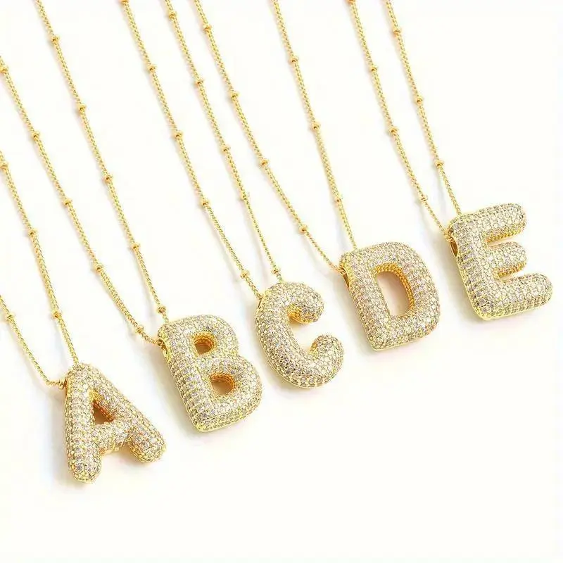 Bubble Rhinestone Initial Letter Pendant Necklace Unisex Personalized Pave Crystal Artificial Gem Jewelry Trendy Dainty Accessory Ideal Daily Casual Holiday Gift for Women Men