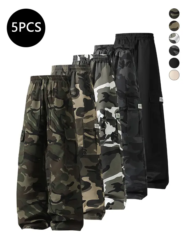 Men’s autumn baggy wide-leg sweatpants — multi-pocket cargo athletic long pants with camouflage print, straight-cut trendy casual design