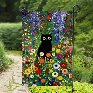 Spring Cat Floral Garden Flag, Flowers Yard Outdoor Decoration Flag