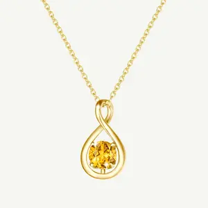 "Infinite Embrace" November Birthstone Citrine Infinity Symbol Sterling Silver Pendant Necklace - Gold