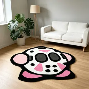 Cute Pink  Mask Irregular Carpet Rug, Cartoon Horror Character Design, Short‑pile Ultra‑Soft Non‑slip Machine Washable Floor Carpet Rug, Ideal For Bedroom, Gaming Room & Cool Spooky‑Style Home Decor
