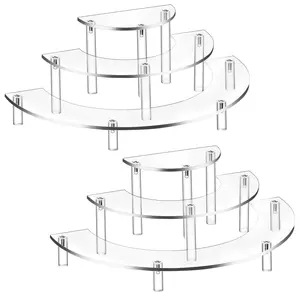 Home Organizer 2-Pack Durable Acrylic Riser Display Stands - 3-Layer Adjustable Metal Racks with Box for Home Supplies, Ideal for Window & Garage Storage