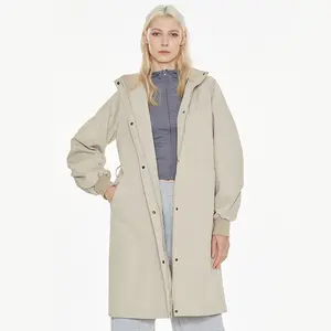 Orolay Women's Casual Hooded Raincoat , Spring & Fall Light Jacket, Zip-Up Long Overcoat, Windbreaker with Detachable Hood & Adjustable Waist Belt