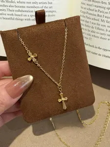 Women's Cross Pendant Necklace, Elegant Lockbone Chain Design, Trendy Couple Jewelry, High-End Cold Style Accessory, Minimalist Chain