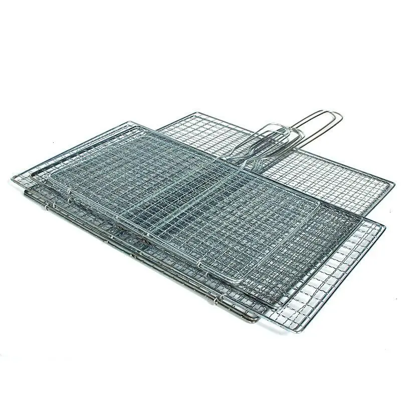 Heavy-Duty Stainless Steel Grill Basket – Foldable Grilling Mesh for Fish, Vegetables, Meat & Burgers – BBQ Clamp Rack with Locking Handle