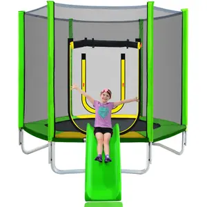 7FT Trampoline for Kids with Safety Enclosure Net, Slide and Ladder, Easy Assembly Round Outdoor Recreational Trampoline huge  trampoline Adjustable Mini Indoor-Outdoor Trampoline spring  free  trampoline