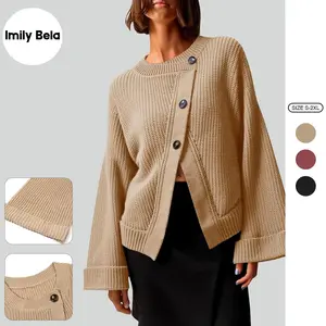 Imily Bela Womens Cardigan Sweaters 2025 Button Down Long Sleeve Knit Outerwear Oversized Fashion Chunky Open Front Coats
