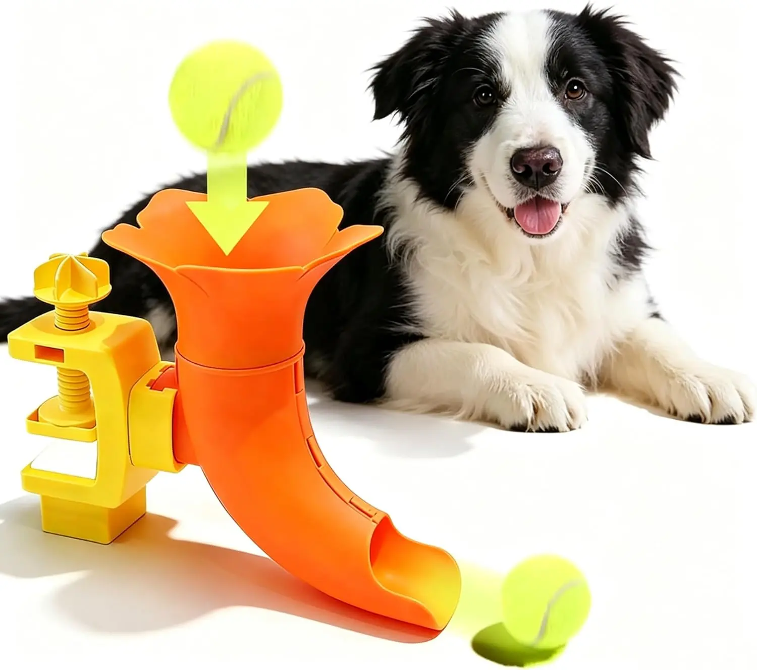 【Marchul】Adjustable Dog Ball Launcher Toy for Medium & Large Dogs, Height-Adjustable Interactive Fetch Thrower for Indoor & Outdoor Play, Clamp-On Energy-Release Training Tool, Easy No-Drill Mount on Door/Post/Table, Self-Play Boredom Buster