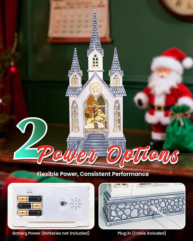 Large Christmas Church Nativity Snow Globe Light up Snowglobe with Music 9.84" White Christmas Snow Globes for Kids Adults 6H Timer Dual Power Angle Snowglobes Christmas Decorations Indoor