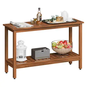 ZENY 48-in Modern Acacia Wooden Console Table - 48x16x31", 2-Shelf Side Table with Adjustable Legs, 440lbs Max Load for Indoor-Outdoor Garden Use