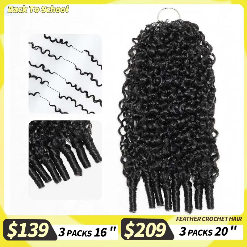 QVR Burmese Curly Crochet Hair Natural Black eparated Crochet Braids Machine Made Feather Crochet Human Hair Extension Miracle Knots Boho Braids #SummerWins #DealsForYouDays